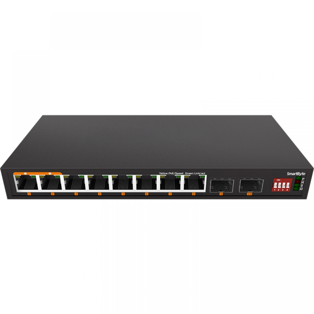 8*10/100Base-TX PoE downlink, 1 or 2*Gigabit SFP/RJ45 uplink Enhanced Function Unmanaged PoE Switches Max 800m Long Distance Series