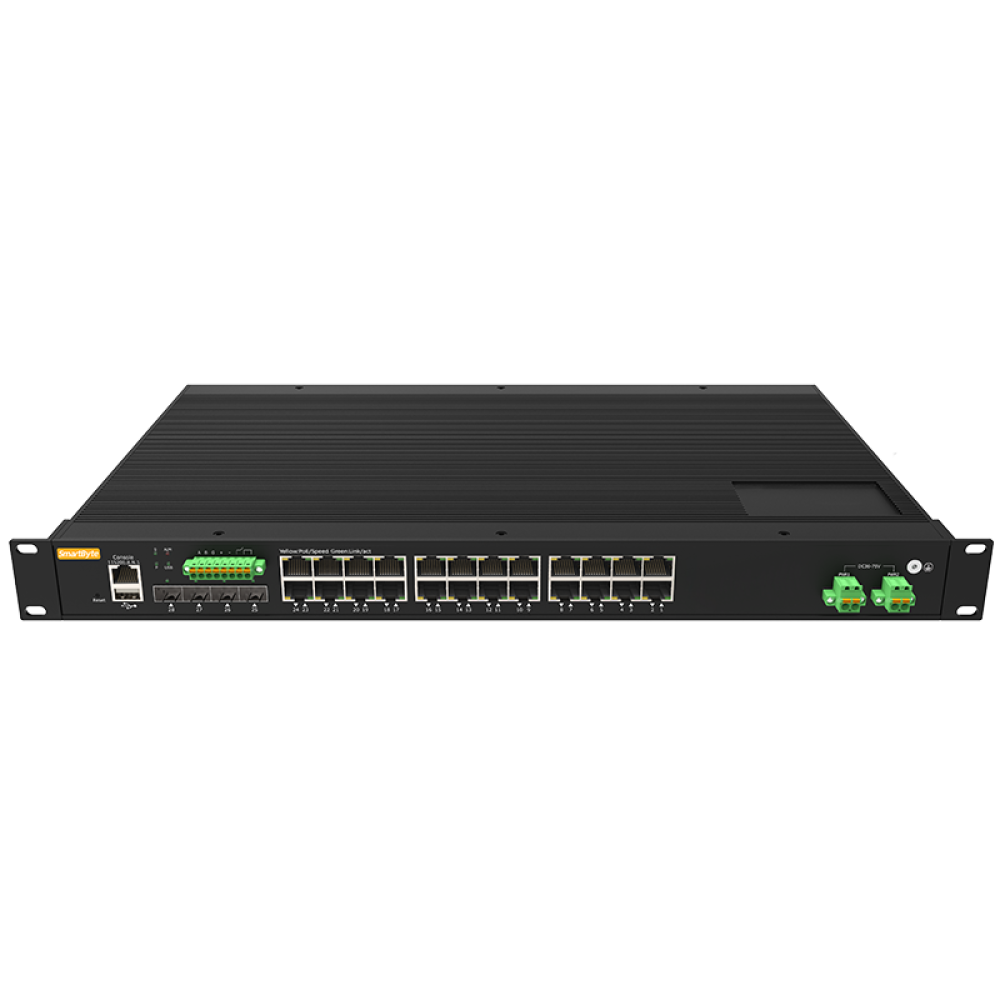 24*10/100/1000Base-T + 4*1G/2.5/10GBase-X SFP+ Layer 3 Managed Industrial Rack-mount Ethernet Switch