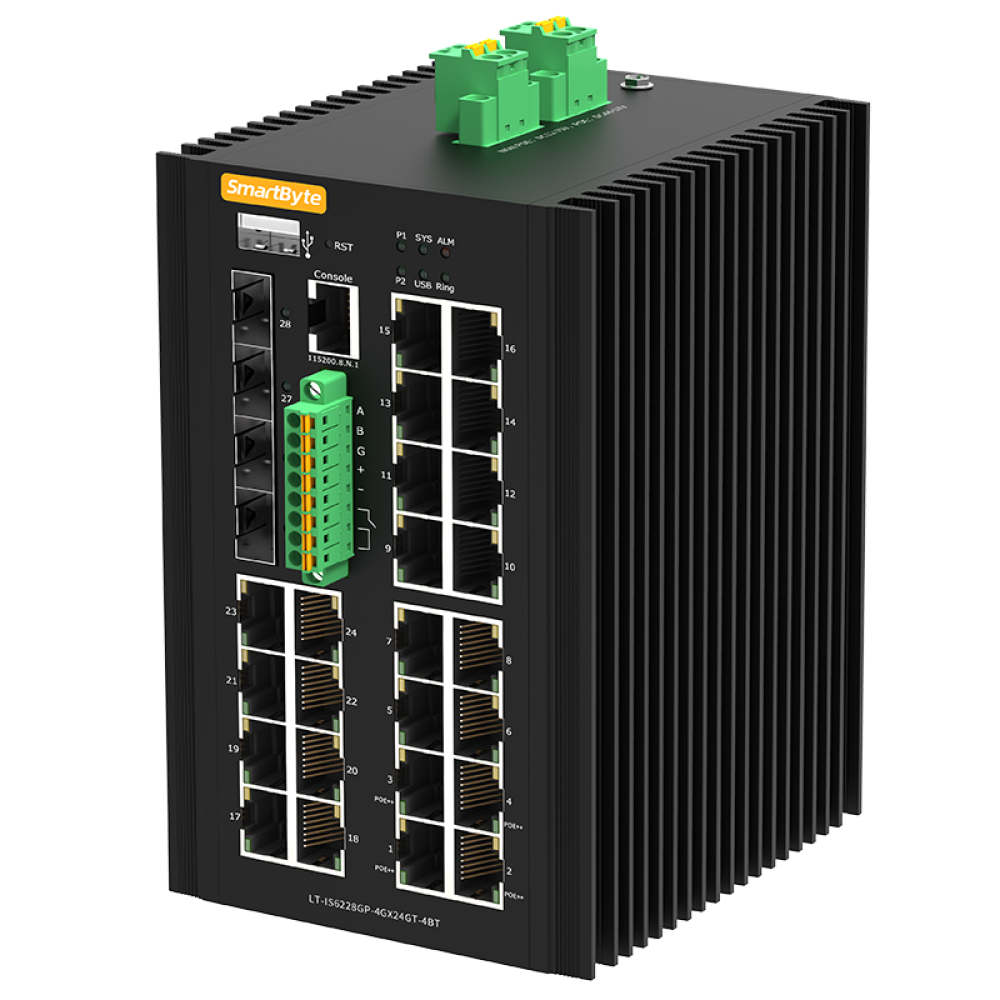 24*10/100/1000Base-T PoE + 4*1G/2.5G/10GBase-X SFP+ Layer 3 Managed Industrial PoE++ Switch