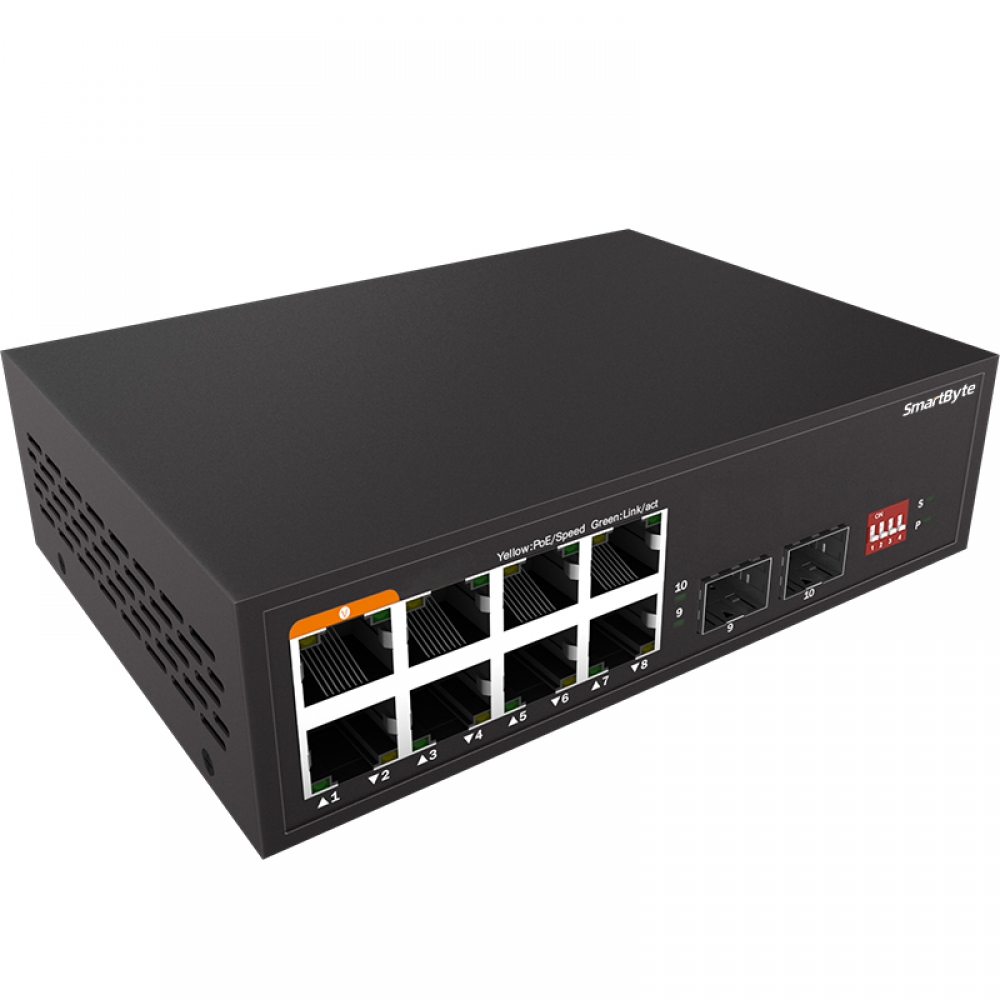 2*10G SFP+ slots + 8*10/100/1000Base-T Enhanced Function Unmanaged Ethernet Switch