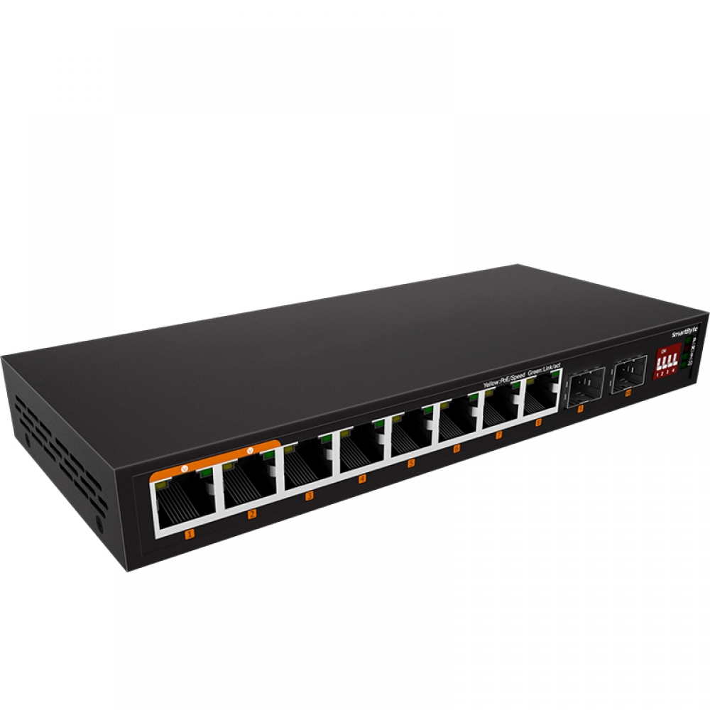 2*1G SFP/RJ45 + 8*10/100Base-TX Enhanced Function Unmanaged Ethernet Switch