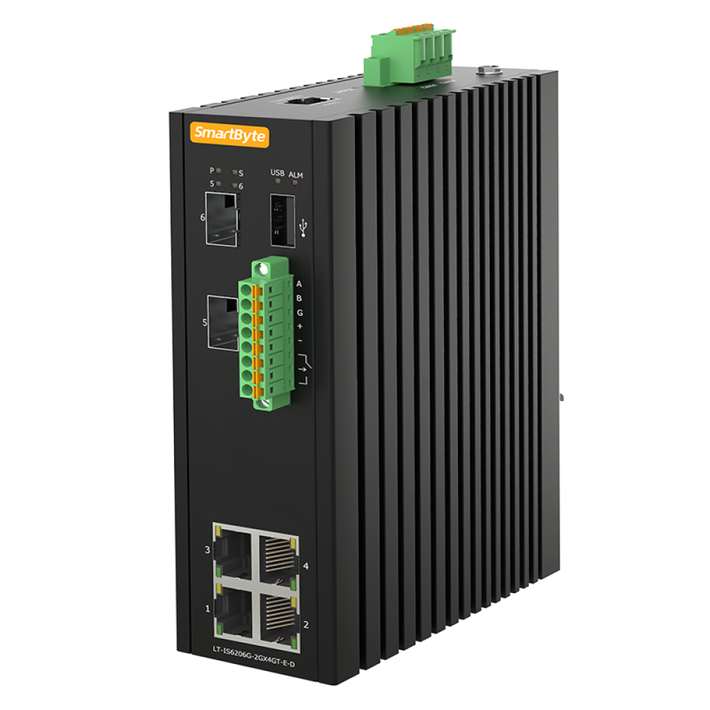 6-port full gigabit managed industrial Ethernet switch with  DI/DO/RS485/Modbus, ERPS, QinQ, MSTP function