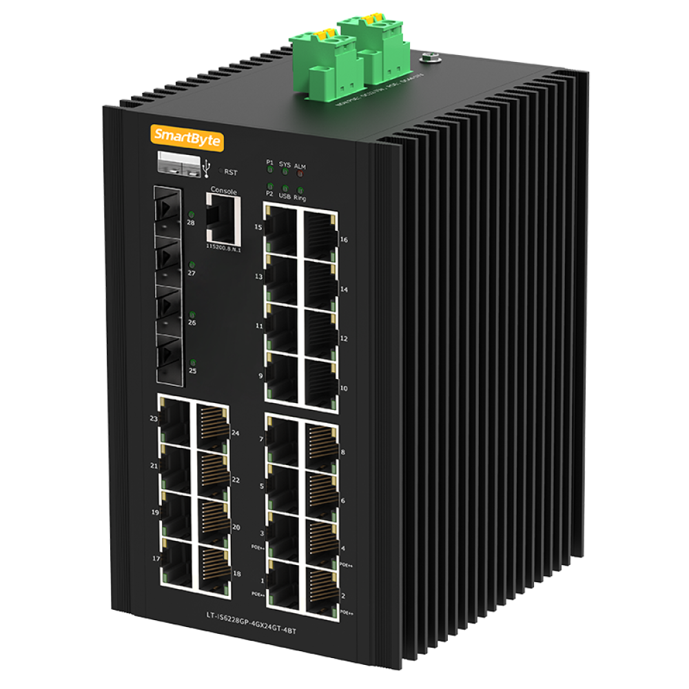 24*10/100/1000Base-T PoE + 4*1G/2.5G/10GBase-X SFP+ Layer 3 Managed Industrial PoE++ Switch