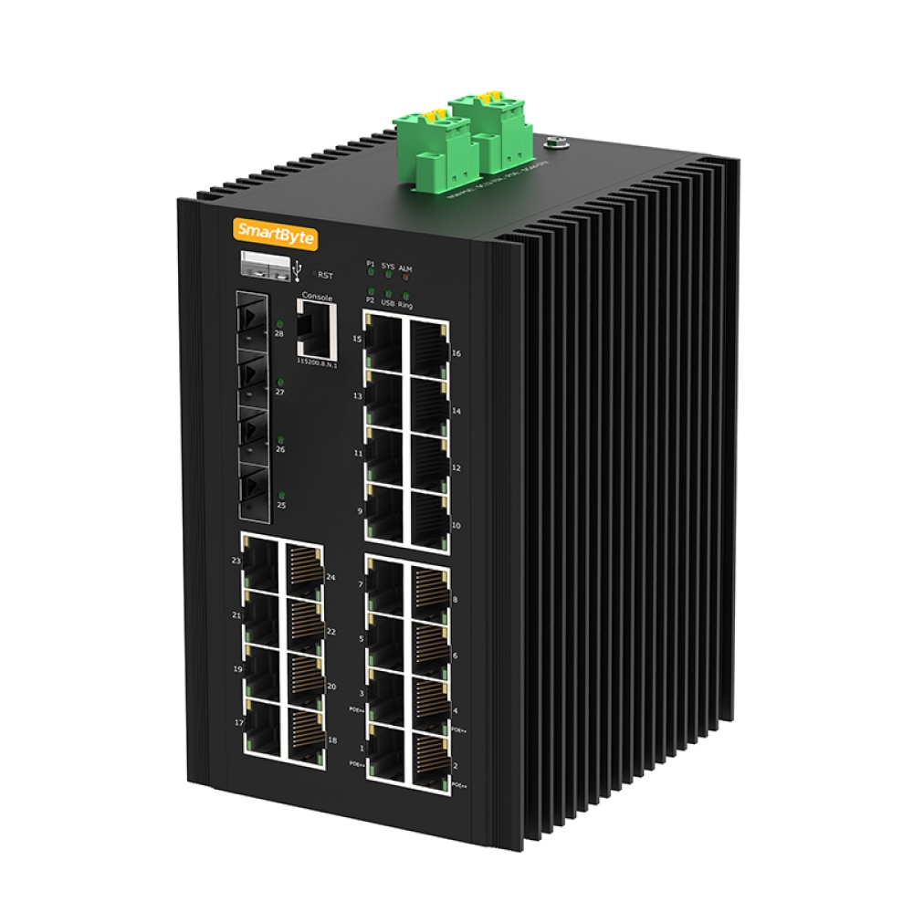24*10/100/1000Base-T PoE + 4*1G/2.5G/10GBase-X SFP+ Layer 2+ Managed Industrial PoE++ Switch